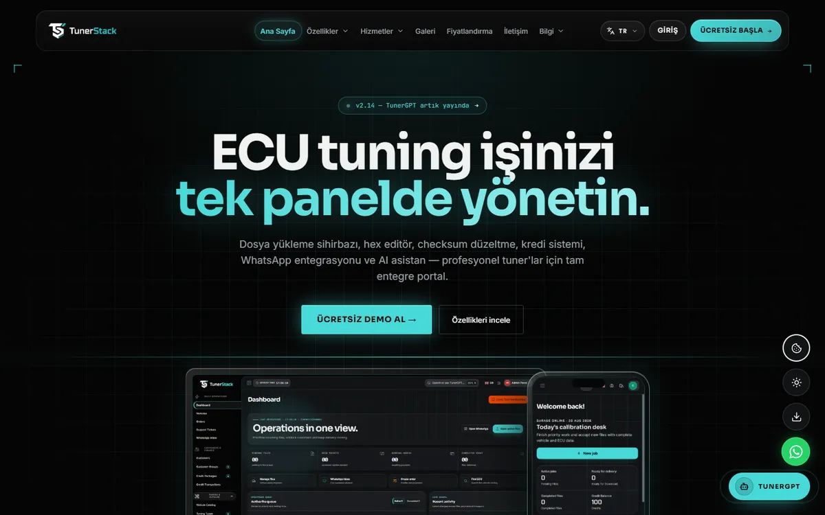 Tunerstack.io ana sayfa ekran görüntüsü